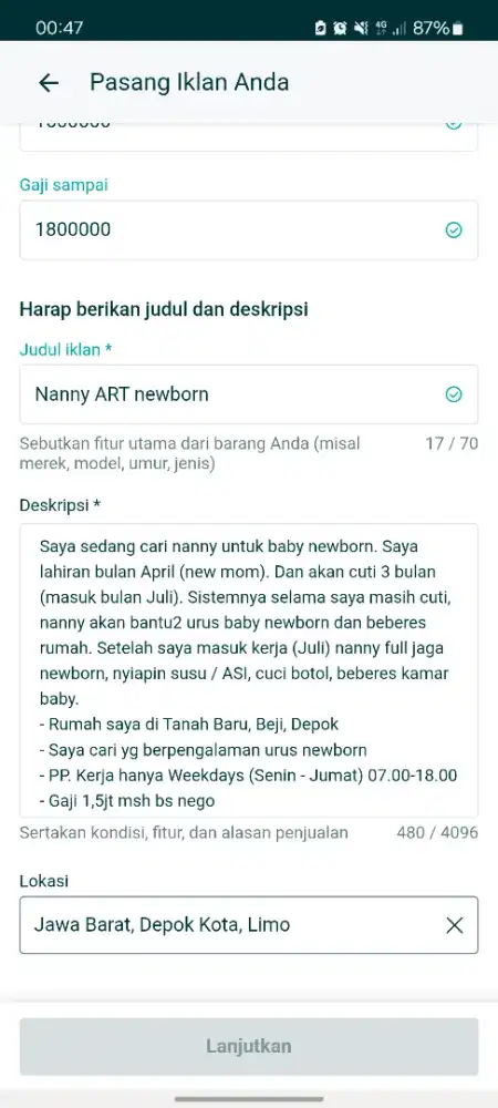 Nanny ART newborn Berpengalaman Depok Tanah Baru