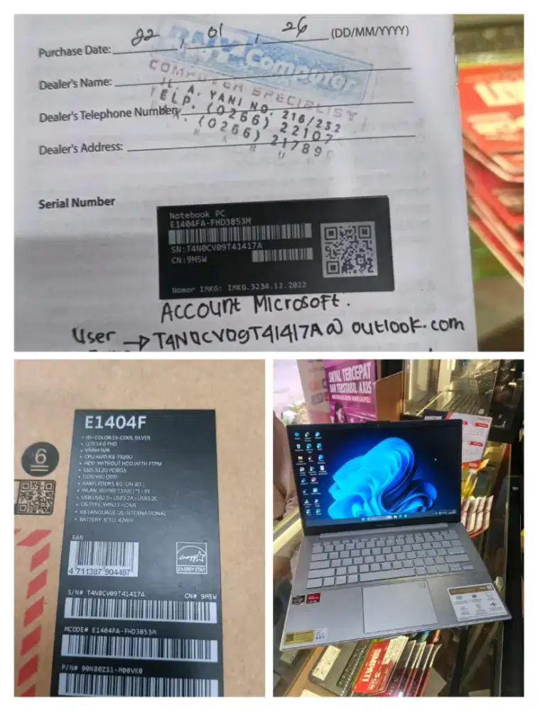 Dijual laptop Asus Vivobook GO 14 AMD ryzen 3-7320 second 2Bln Lengkap