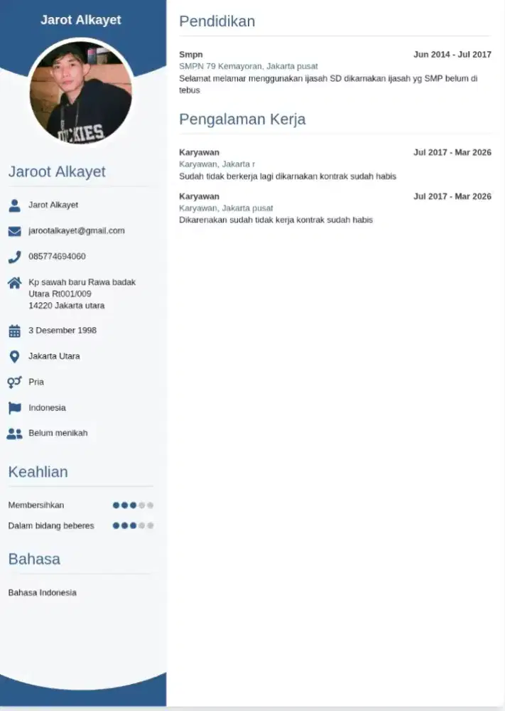 Cleaning service/Housekeeping atau apa aja yg penting bisa kerja