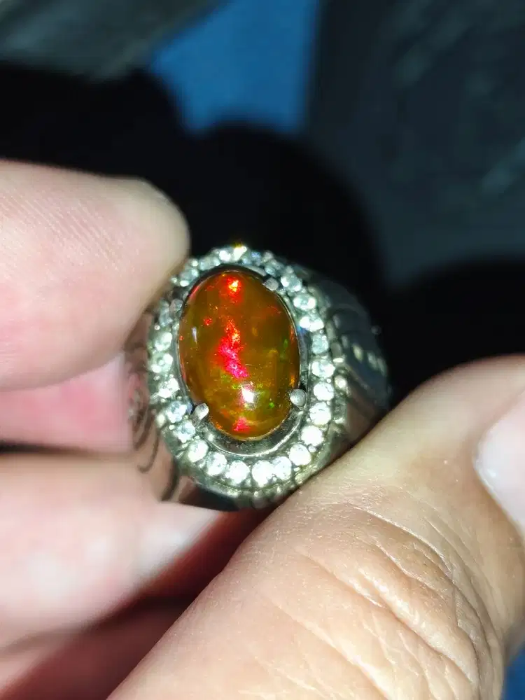 Batu Kalimaya black Opal Ethiopia 2.85 carat ring perak memo Mri