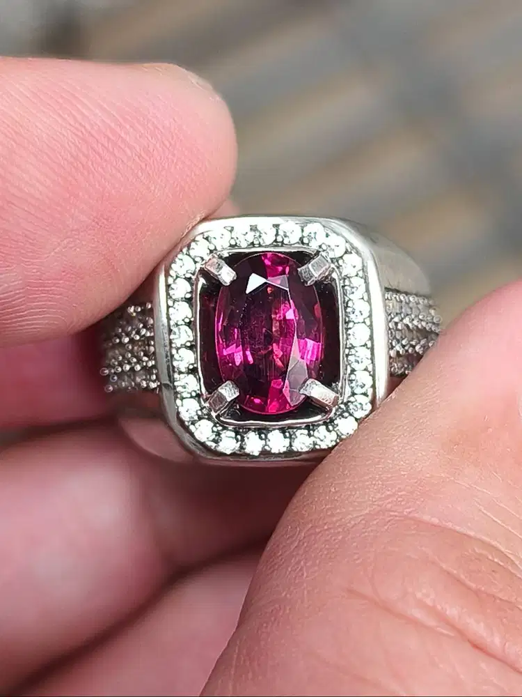 Batu garnet rhodolite 2.10 carat ring perak memo SKYLAB kristal bersih