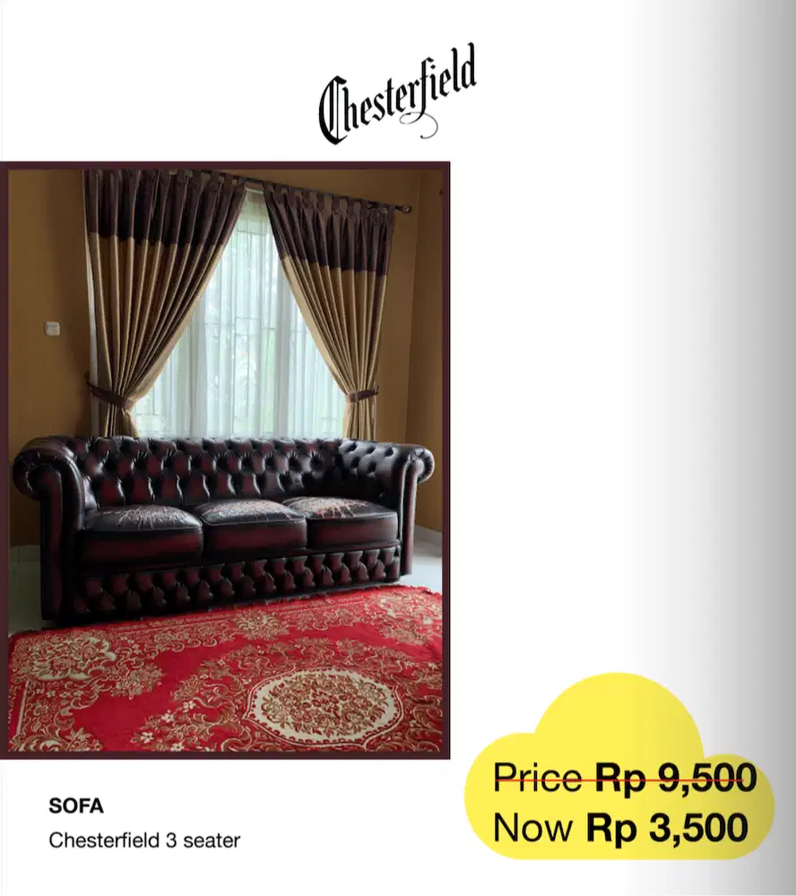 [BEST DEAL] KULIT ASLI Sofa Chesterfield 3 Seater Warna Maroon Bold