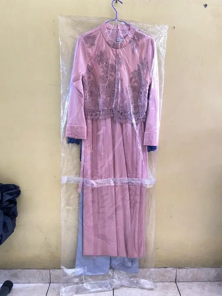 Dress baju panjang brukat wanita gamis lengan panjang hitam navy pink