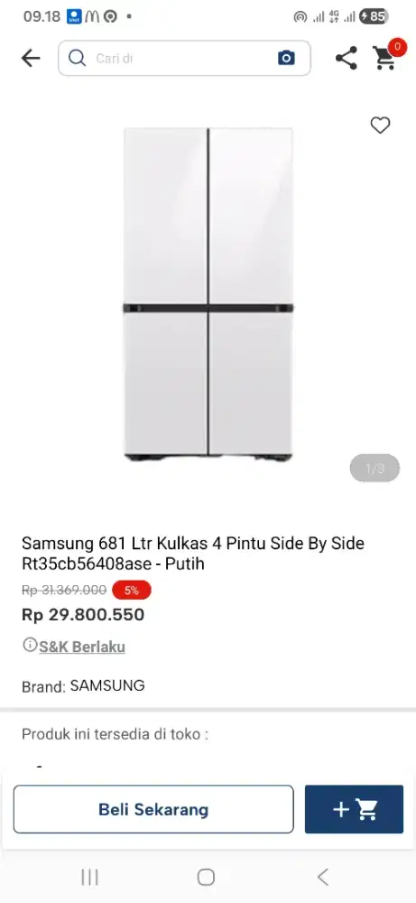 Samsung kulkas 681 ltr side by side rt35cb