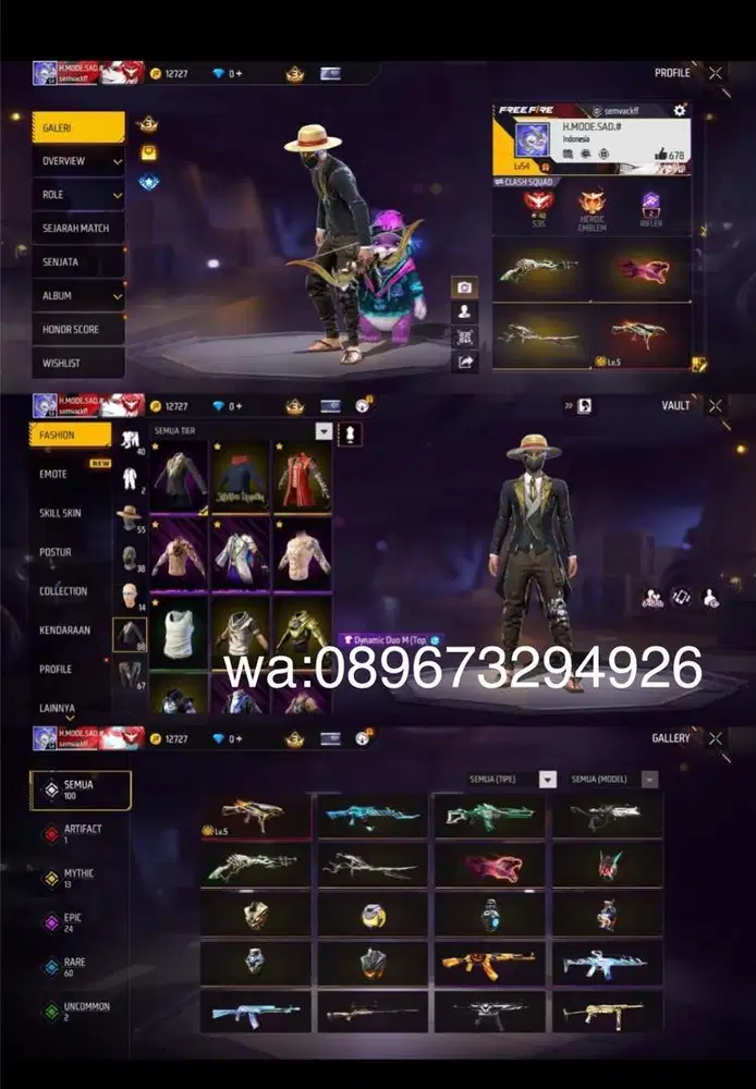 STOK AKUN FF SPEK GANTENG POLOSAN SG LUMUT LOG GOGGLE