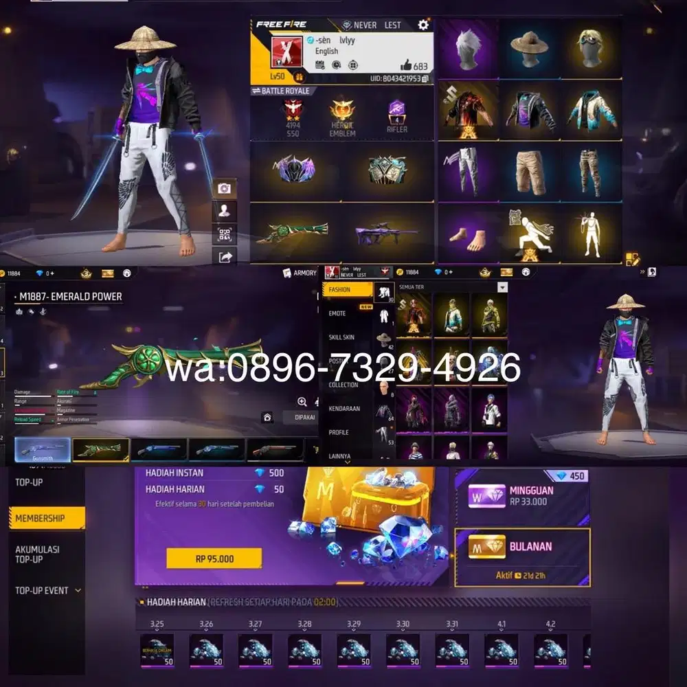 STOK AKUN FF SPEK GG SG TEROMPET LOG GOGGLE