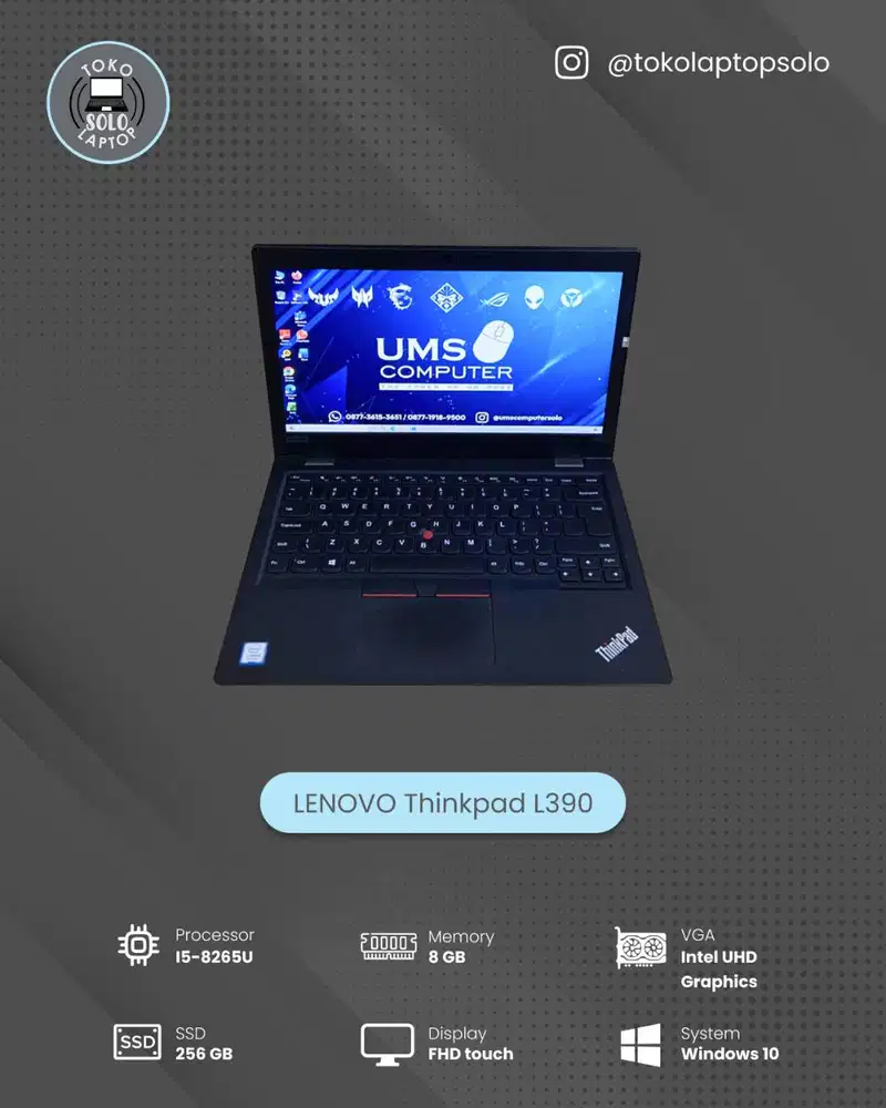 LENOVO Thinkpad L390 INTEL Core i5-8265U RAM 8GB SSD 256GB Touchscreen