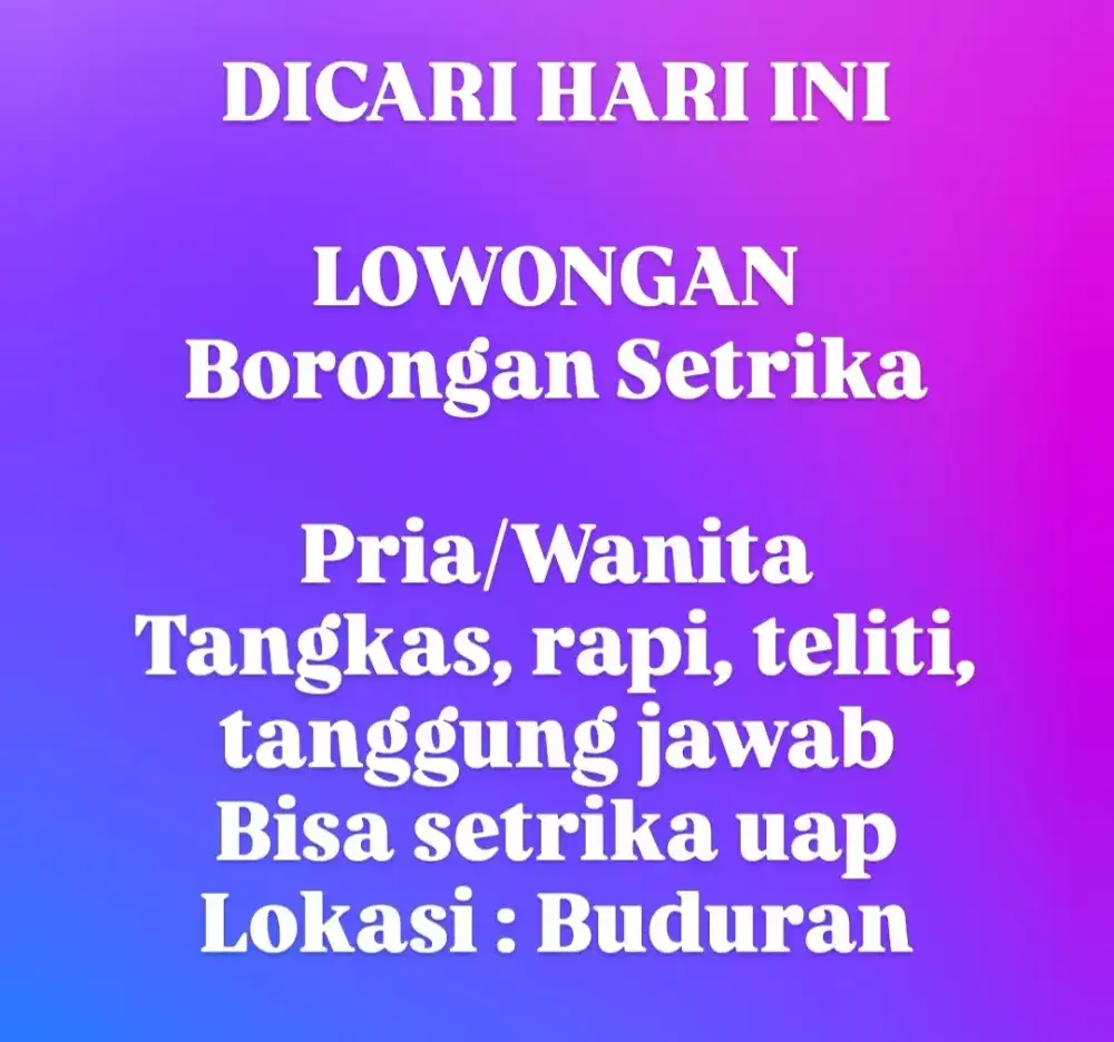 Borongan Harian Setrika Uap Laundry Freelance