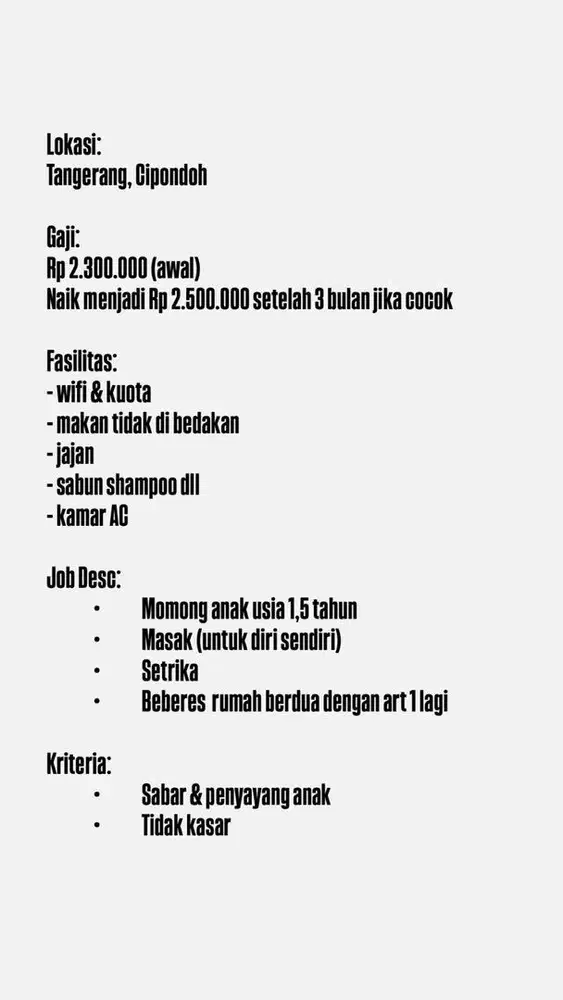 Lowongan Kerja ART Momong