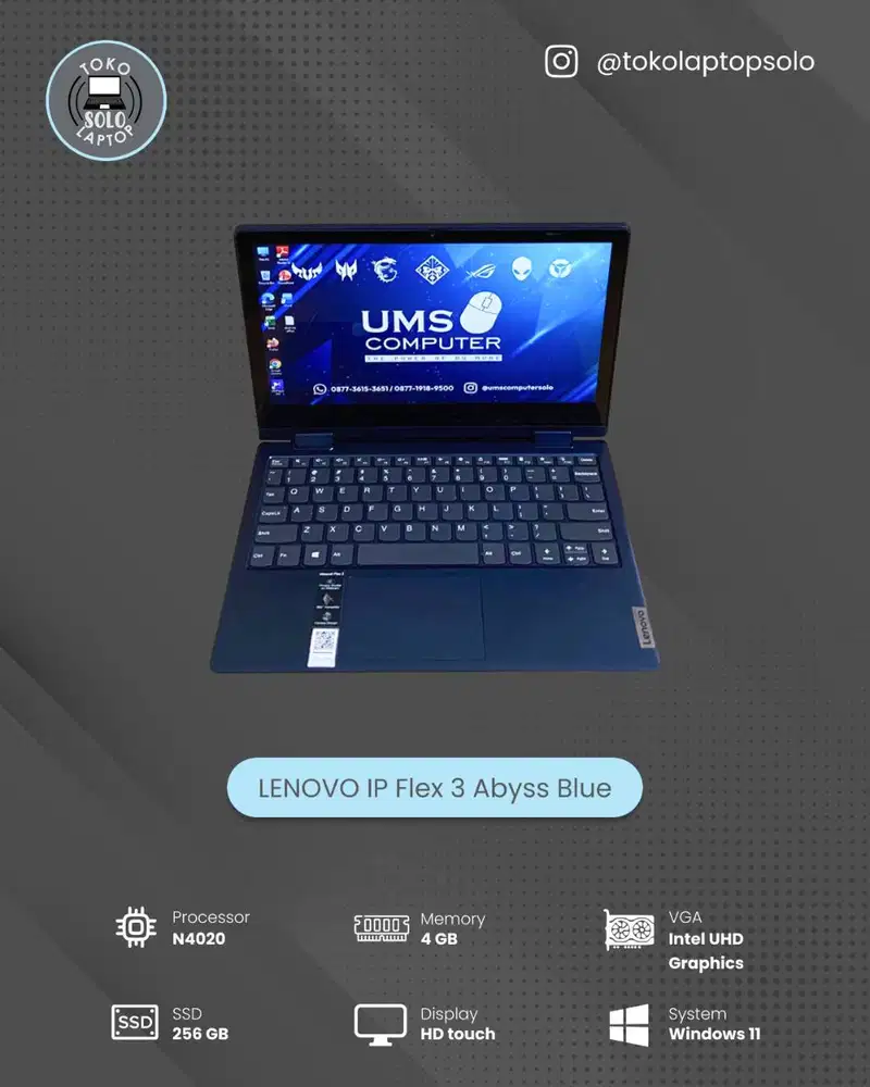 LENOVO IP Flex 3 Abyss Blue INTEL N4020 RAM 4GB SSD 256GB Touchscreen