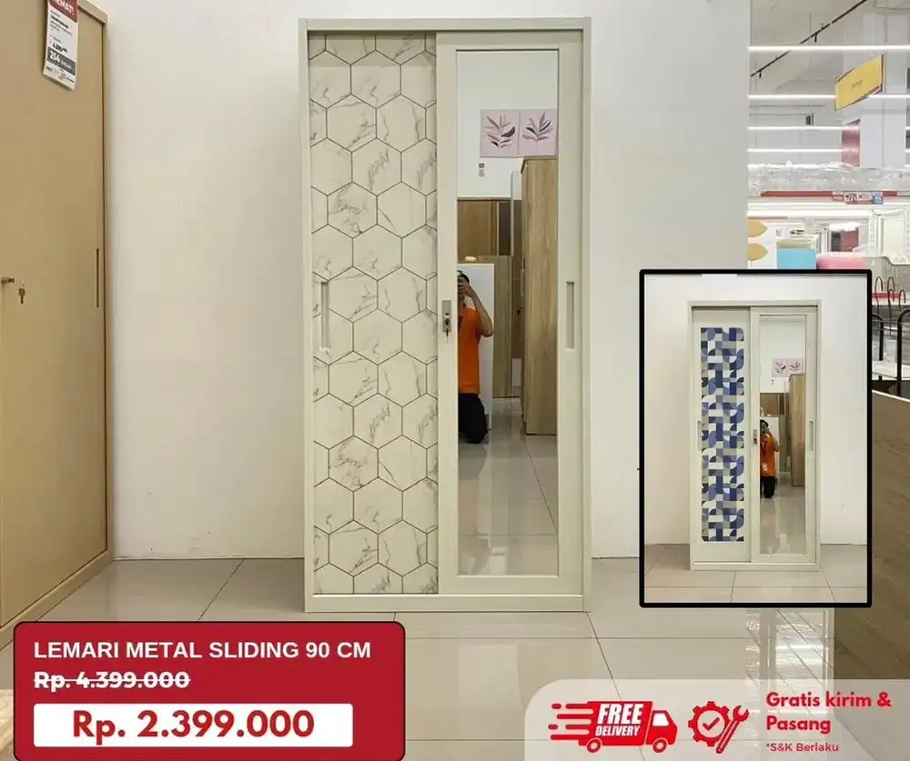 Lemari besi sliding 90cm