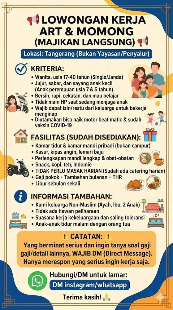 LOWONGAN KERJA: ART & MOMONG (MAJIKAN LANGSUNG – BUKAN YAYASAN)