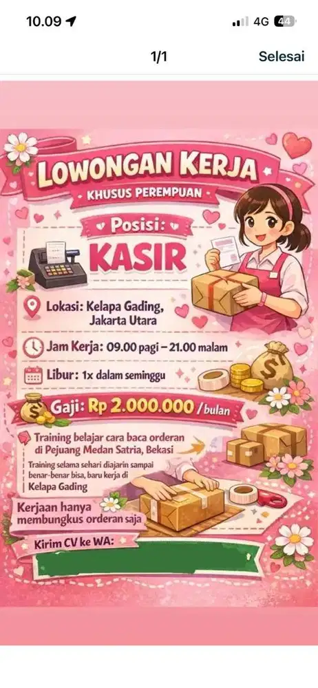 Lowongan Kerja Kasir khusus perempuan