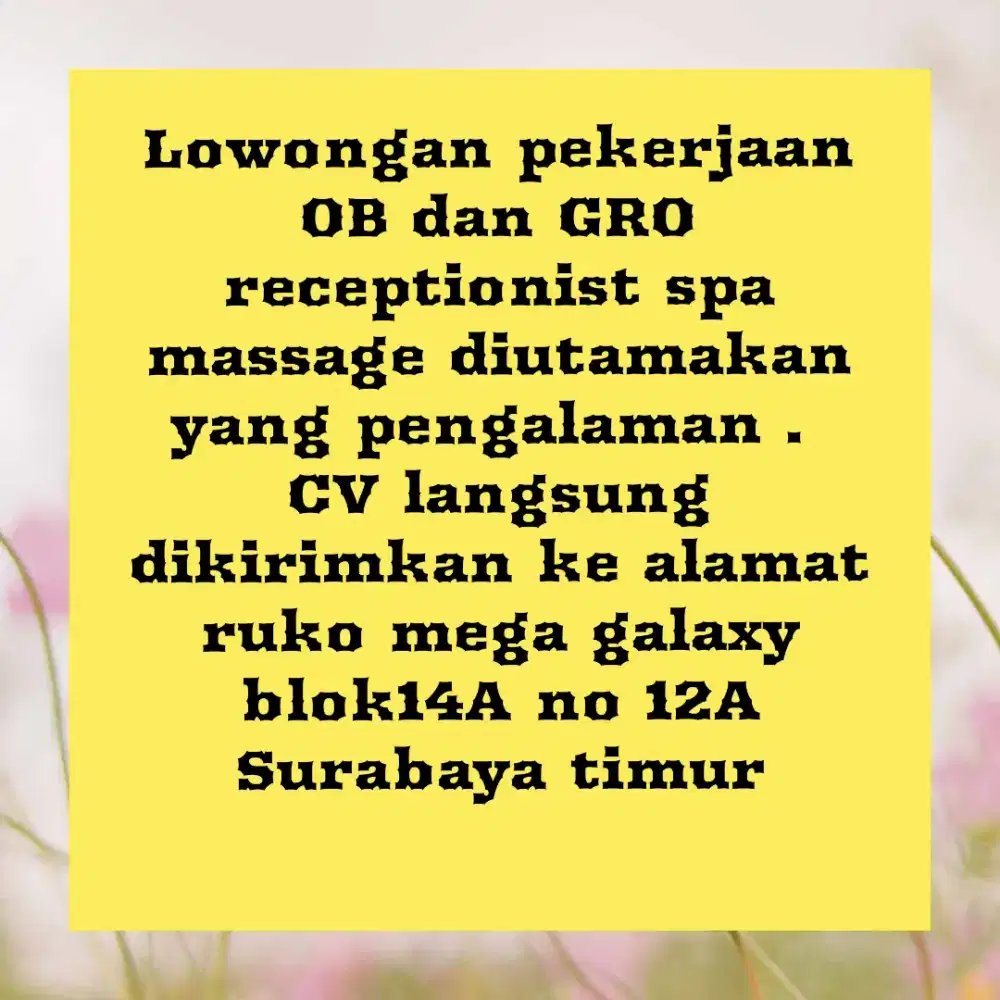 Lowongan pekerjaan OB dan GRO receptionist