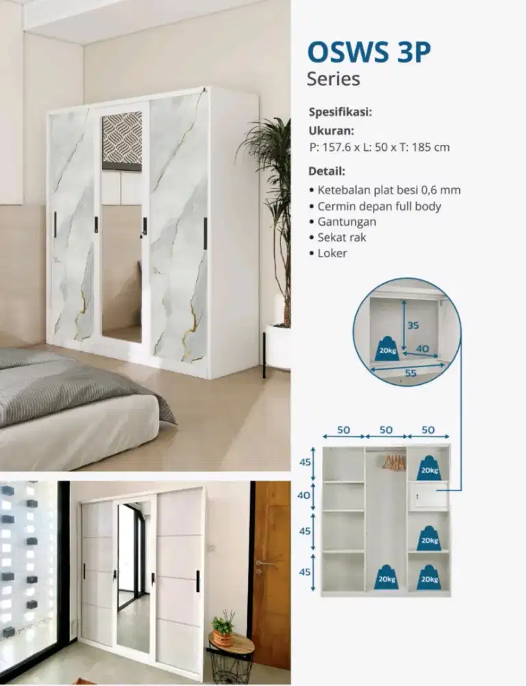 Berbagai Motif Lemari Besi Pakaian 3P Olymsteel Murah Jogja (Ars)