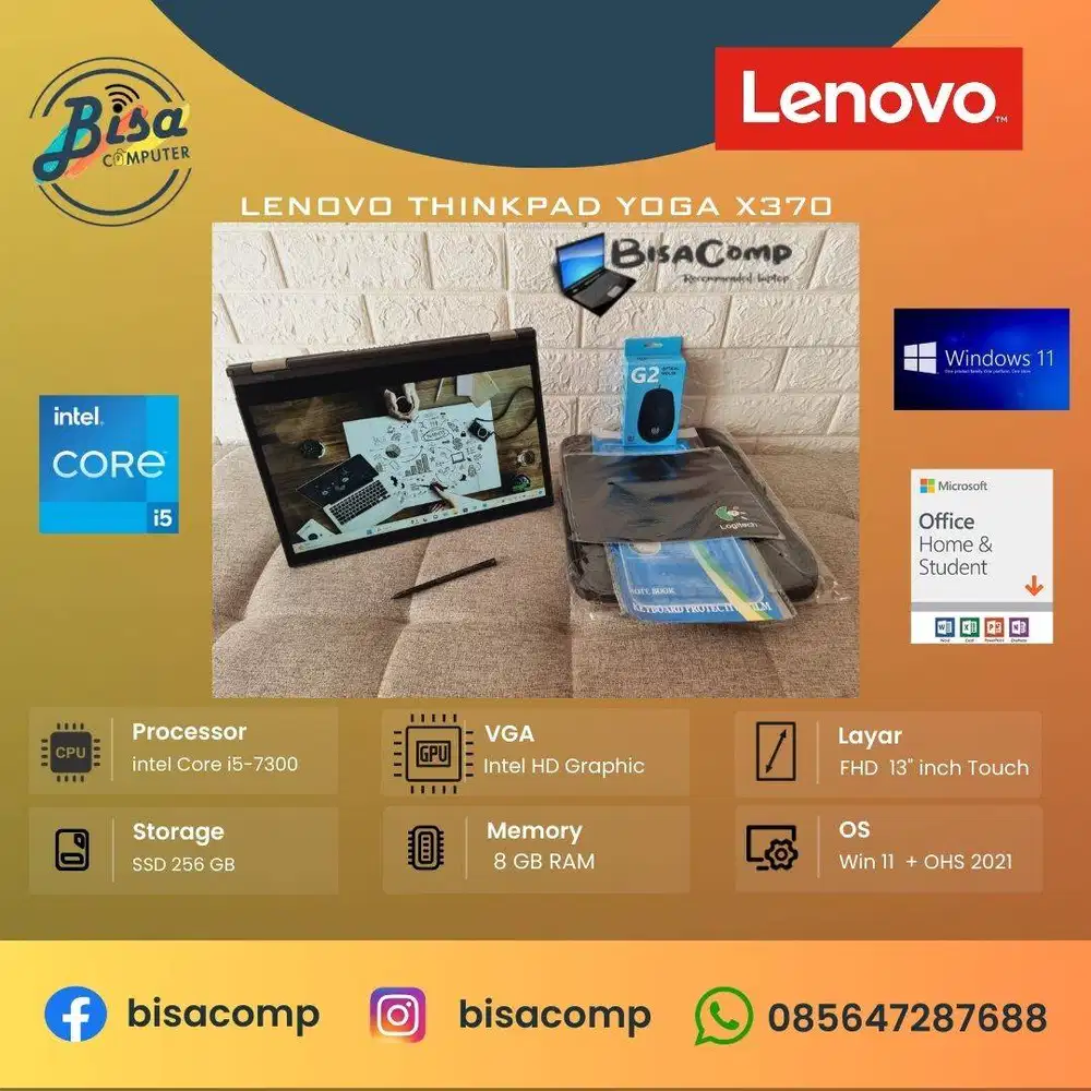 Lenovo thinkpad Yoga X370 Intel Core i5-7300u ssd 256gb ram 8gb