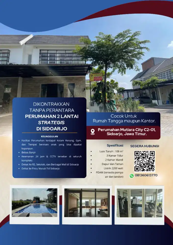 SEWA RUMAH 2 LANTAI DEKAT TOL & MALL SIDOARJO