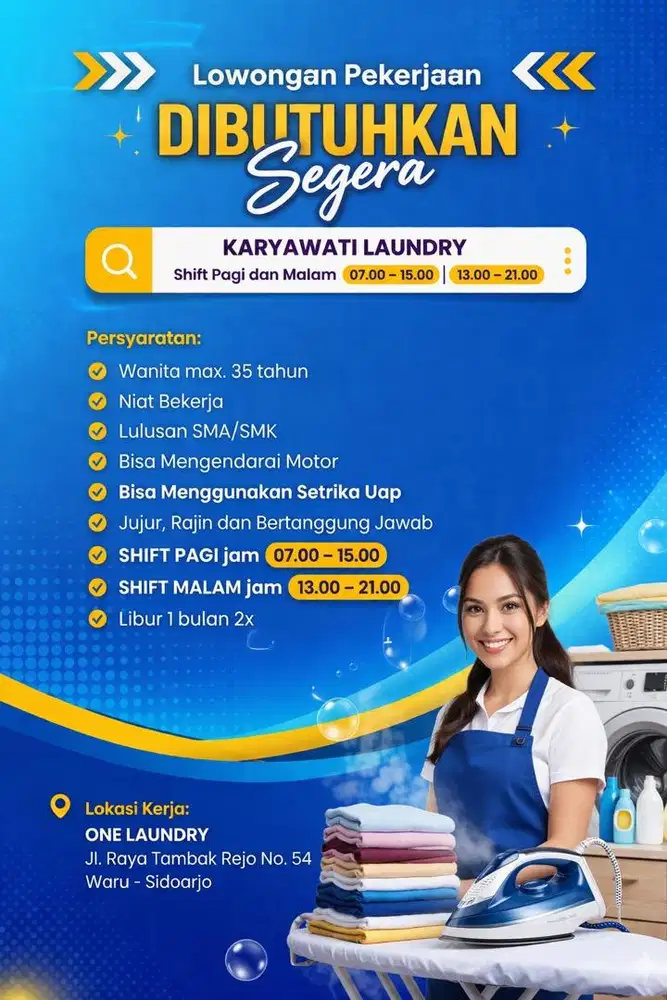 LOWONGAN KERJA 2 ORG STAFF LAUNDRY