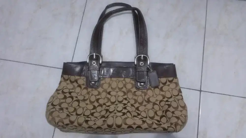 Jual seken tas coach vintage brown leather medium tote ori