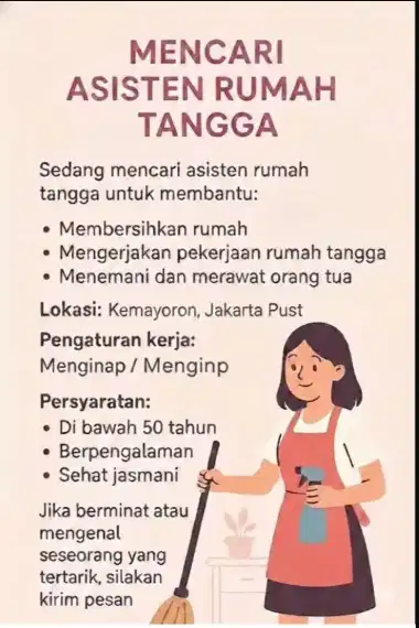 Lowangan Kerja Assiten Rumah Tangga