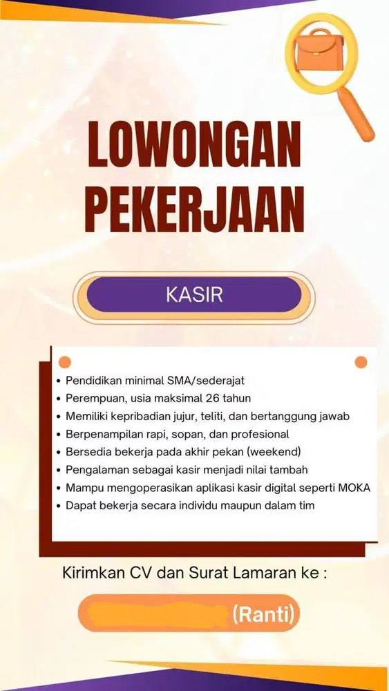 DICARI SEGERA KASIR FNB PENGALAMAN MENGGUNAKAN MOKA