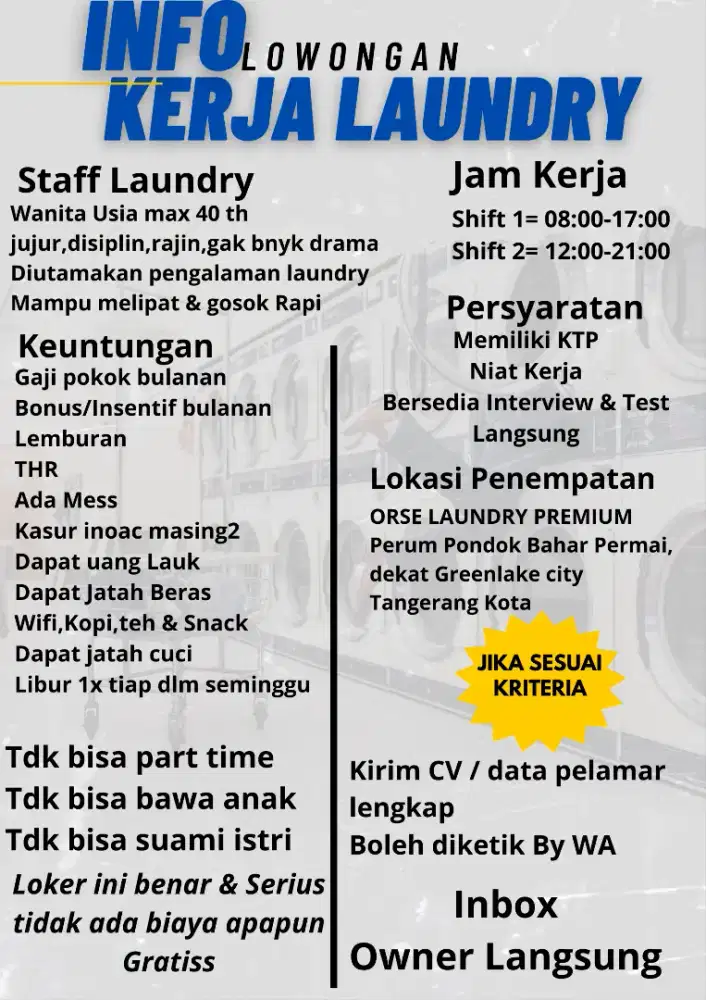 Dibutuhkan segera karyawati laundry