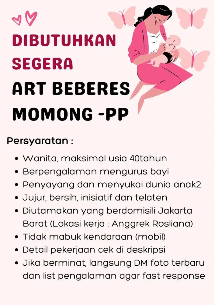 DIBUTUHKAN SEGERA ART BEBERES MOMONG - PP