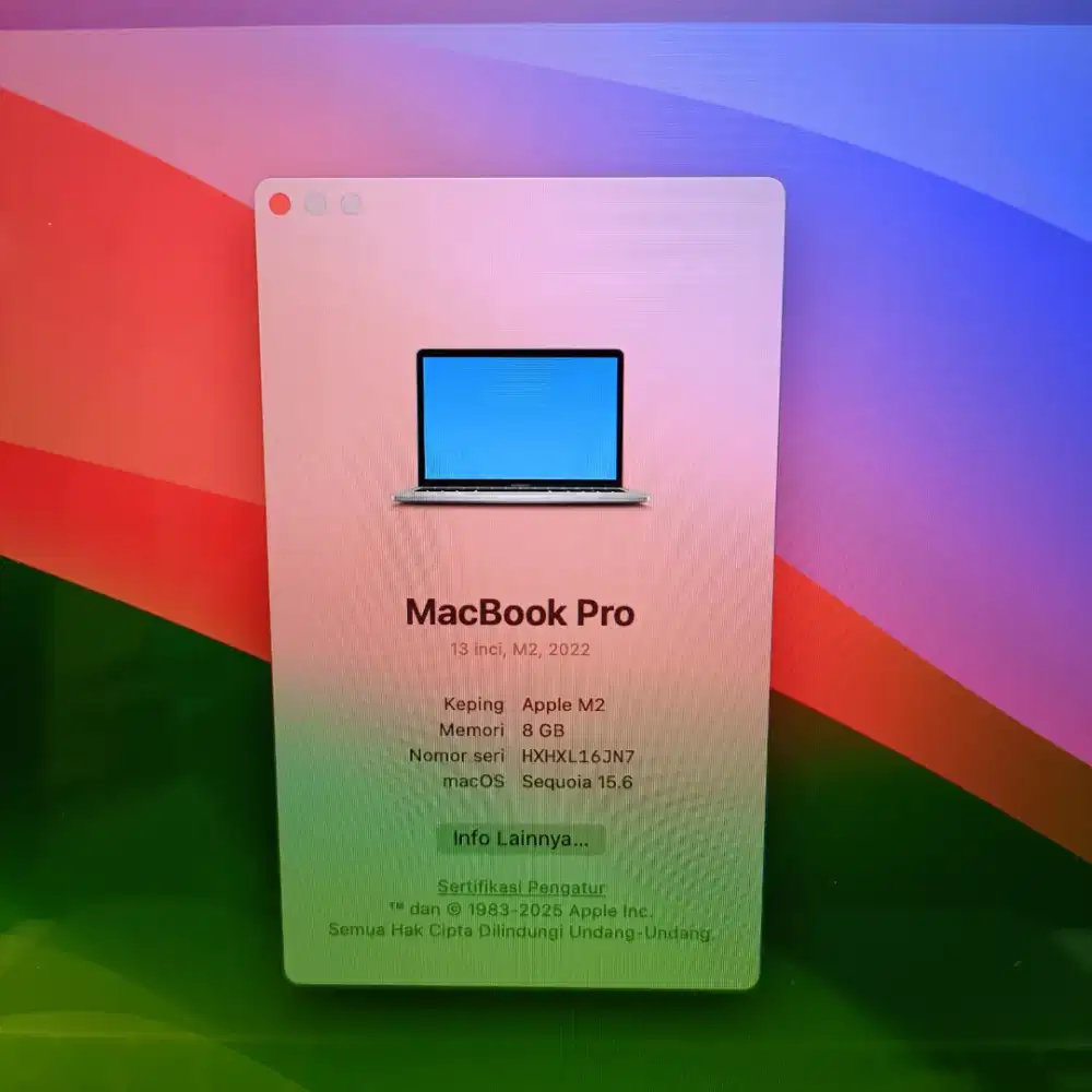 Macbook Pro M2 Layar 13 inch Ram 8 Ssd 256 Silver full set Touchbar