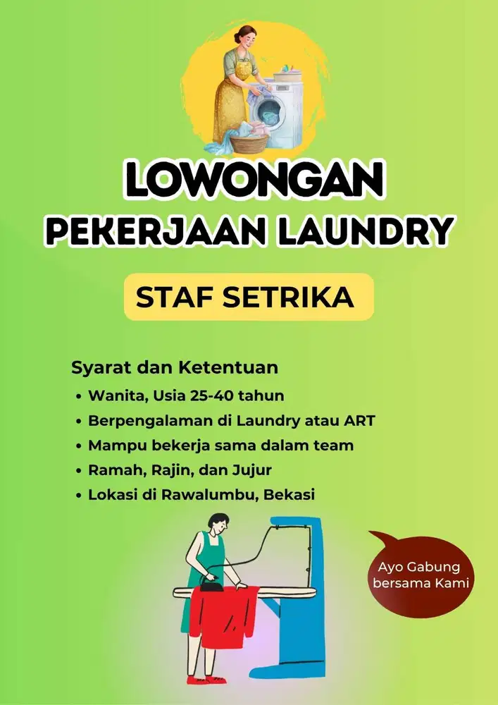 Dibutuhkan Karyawan Laundry - Staf Setrika di Rawalumbu