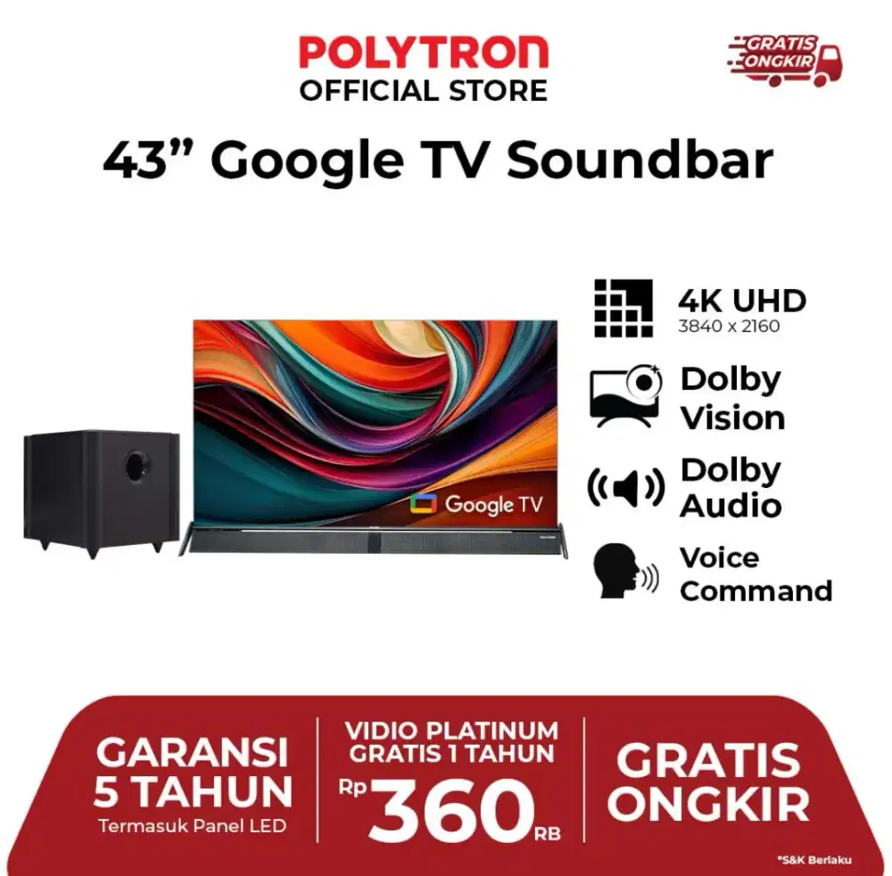 POLYTRON Smart Google TV 43 inch tipe PLD 43BG9058