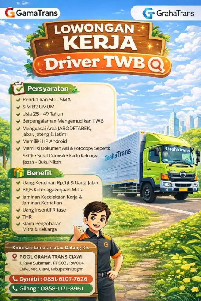 Dibutuhkan Supir Tronton Wingbox dan CDD