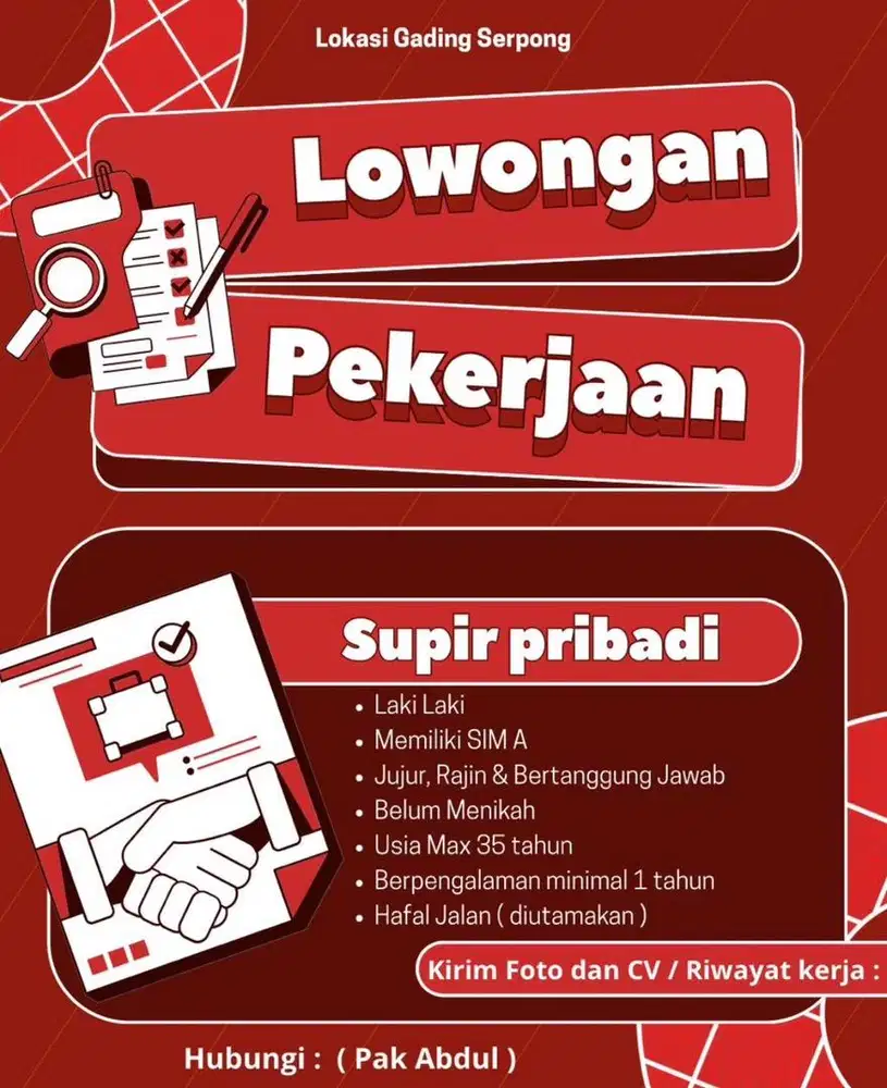 Lowongan Supir Pribadi - Gading Serpong