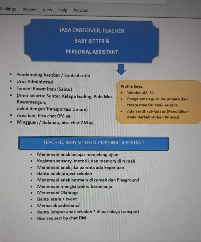 Jasa Baby Sitter, Teacher, Personal Assistant.