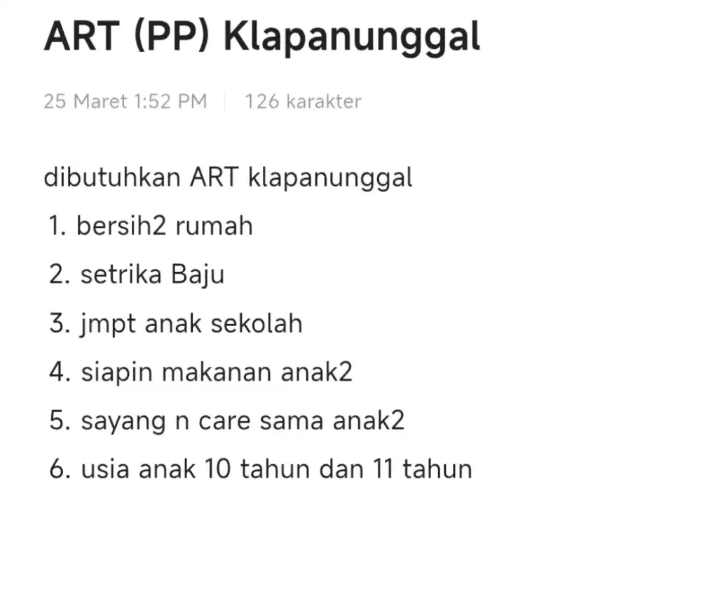 Asistant Rumah Tangga (ART)  PP