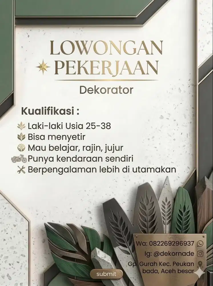 Lowongan pekerjaan,  bisa dekorasi pelaminan