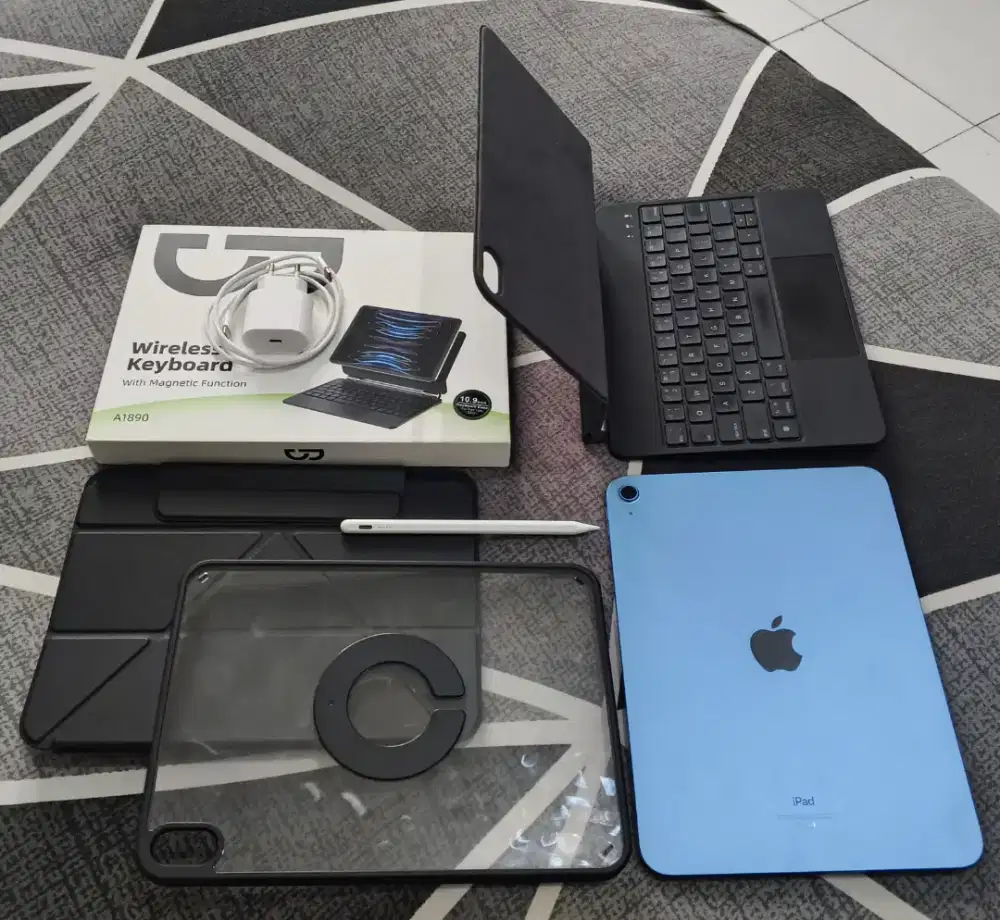 Ipad 10 64GB Blue MULUS KEYBOARD Gojodoq + Leather Case Pencil Ex iBox