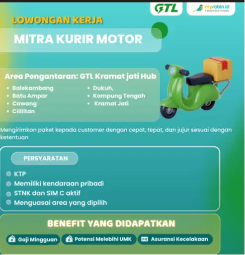 LOKER KURIR MOTOR GTL HUB KRAMAT JATI