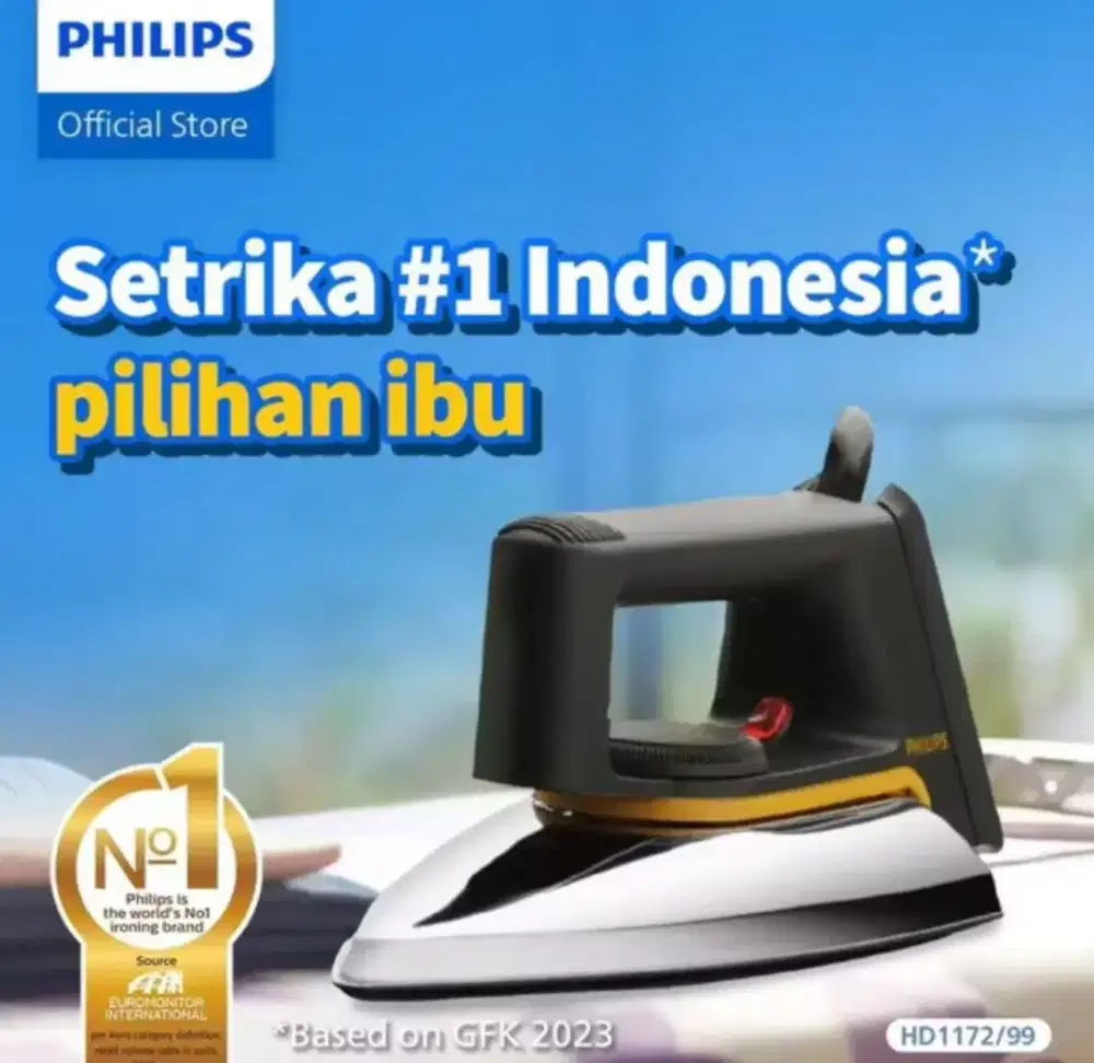 Philips Setrika Kering Classic HD1172/99 -Hitam Tapak Anti Lengket