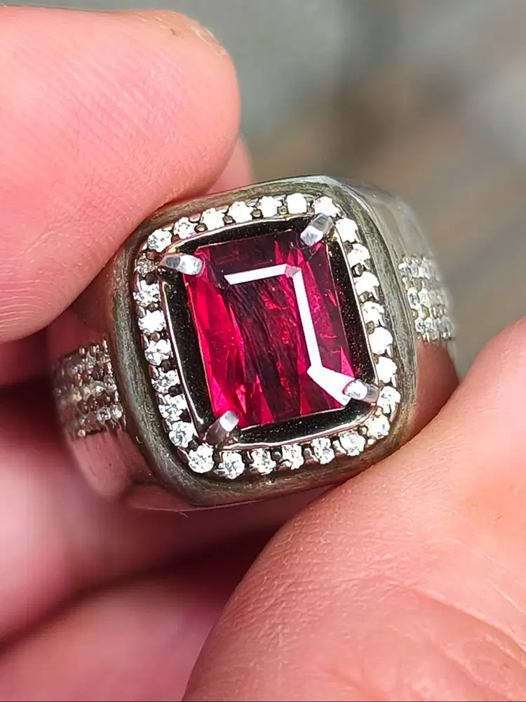 Batu garnet rhodolite 2.94 crat ring perak memo CGL top kristal