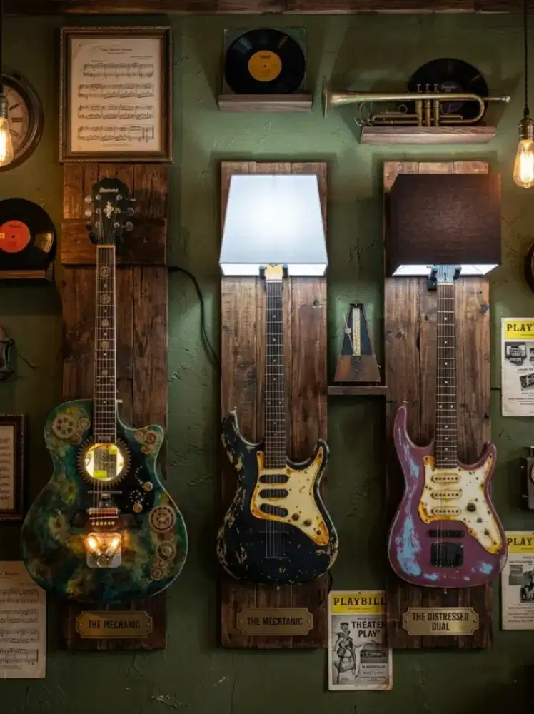 Dekorasi gitar steampunk elektrik bekas lawas sepeda jam vintage antik