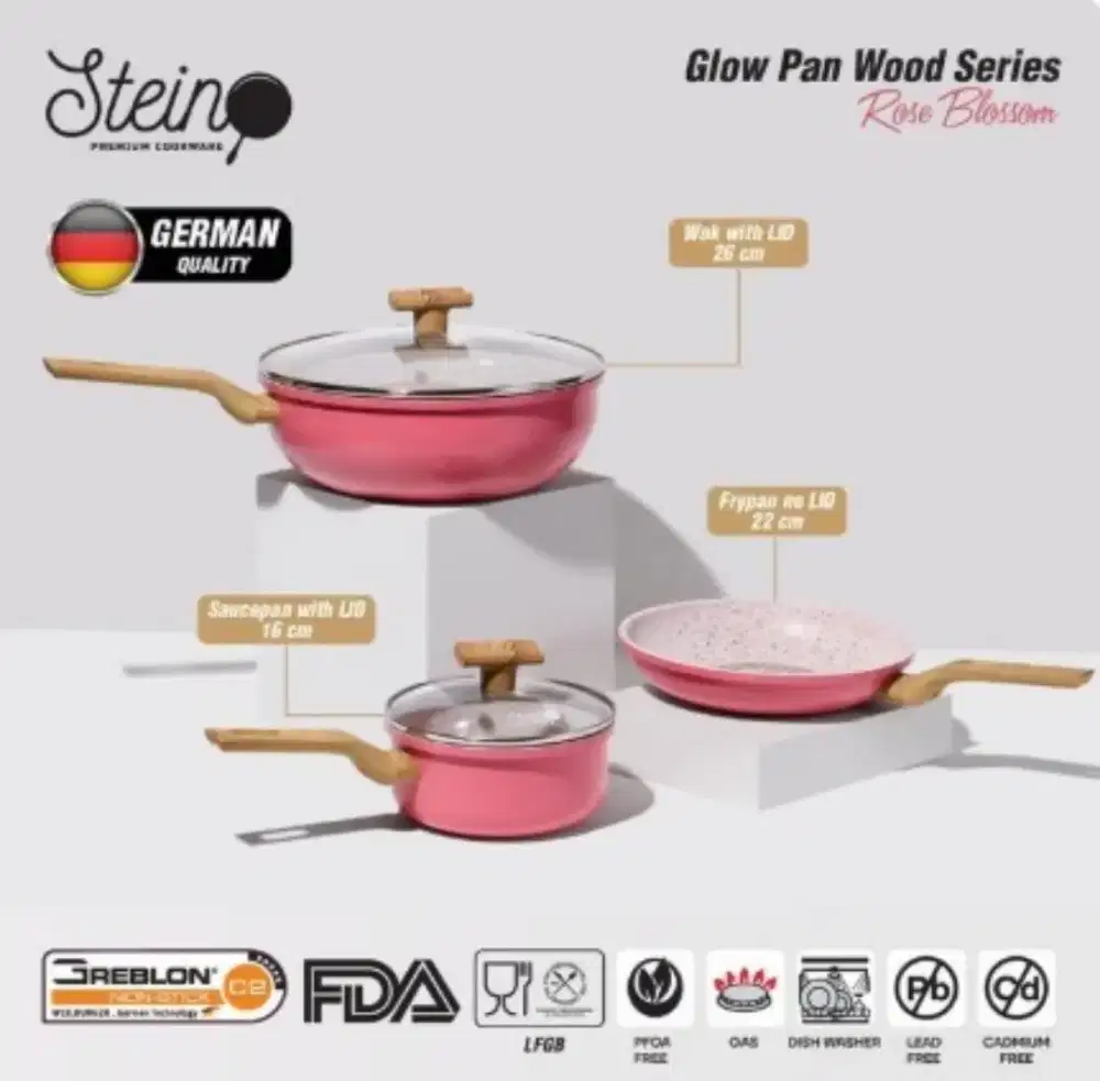 STEIN Glowpan Set 5in1 Wood Handle - Panci Set Lapisan Marbel