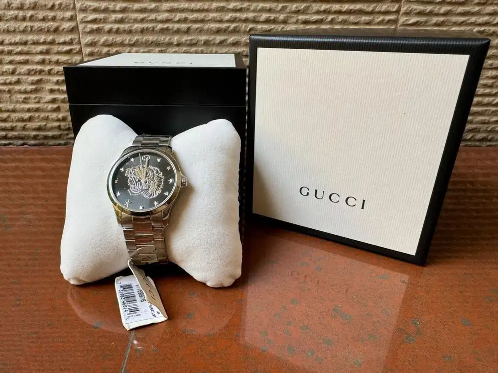 Gucci G Timeless Diamonds Black Dial Silver Steel Strap YA1264125