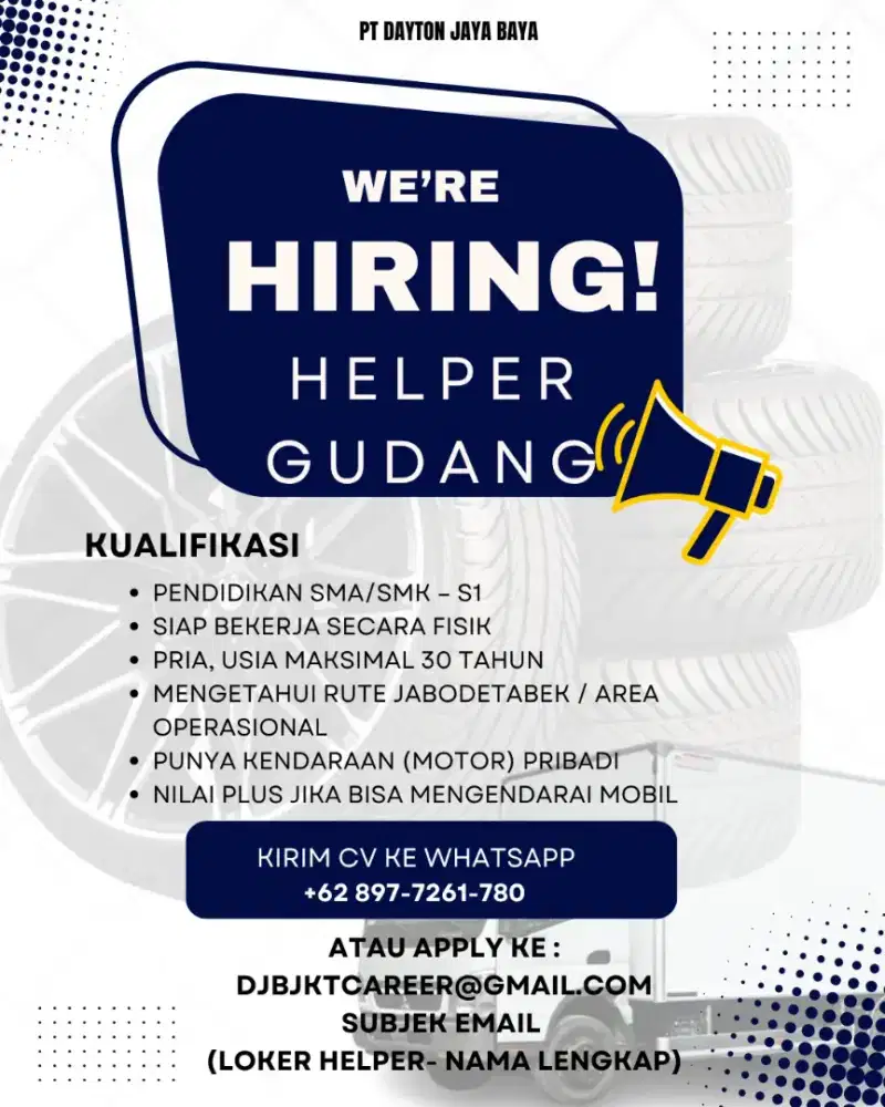 Dibutuhkan segera! Helper Gudang - Pergudangan KBC