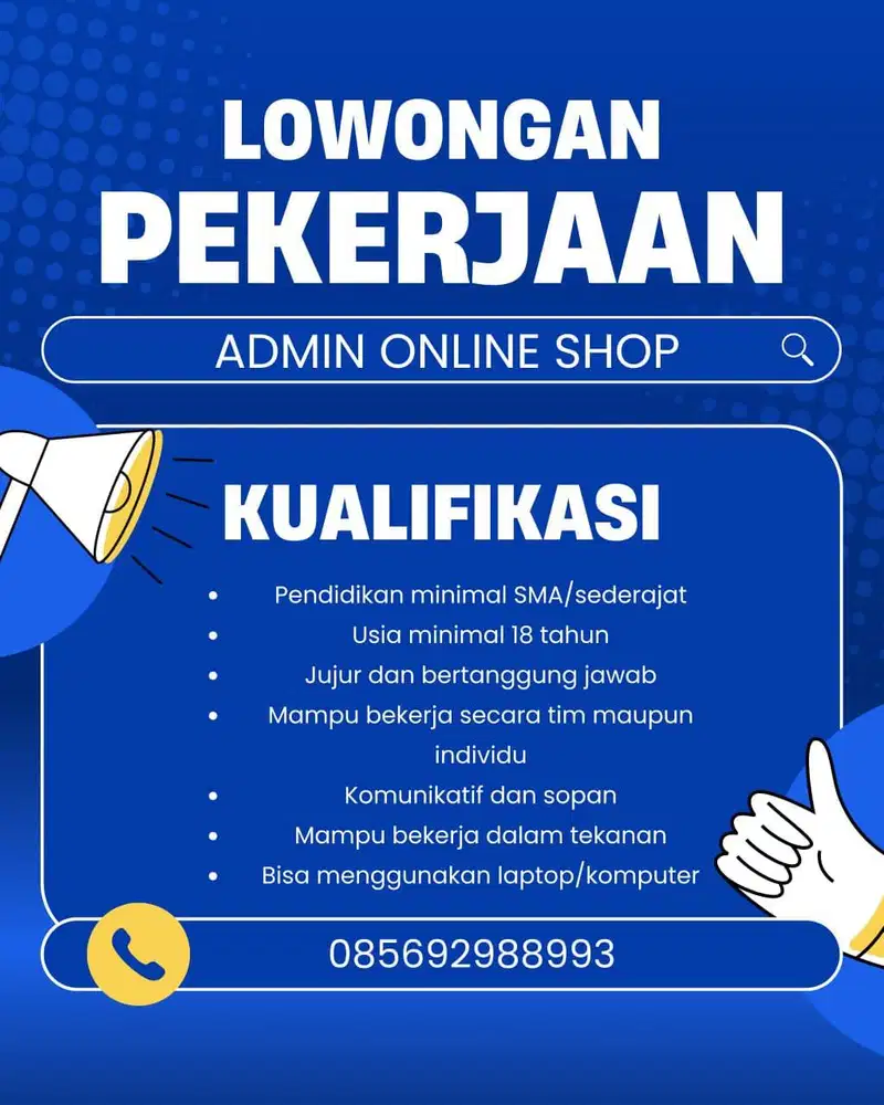 DIBUTUHKAN ADMIN ONLINE SHOP