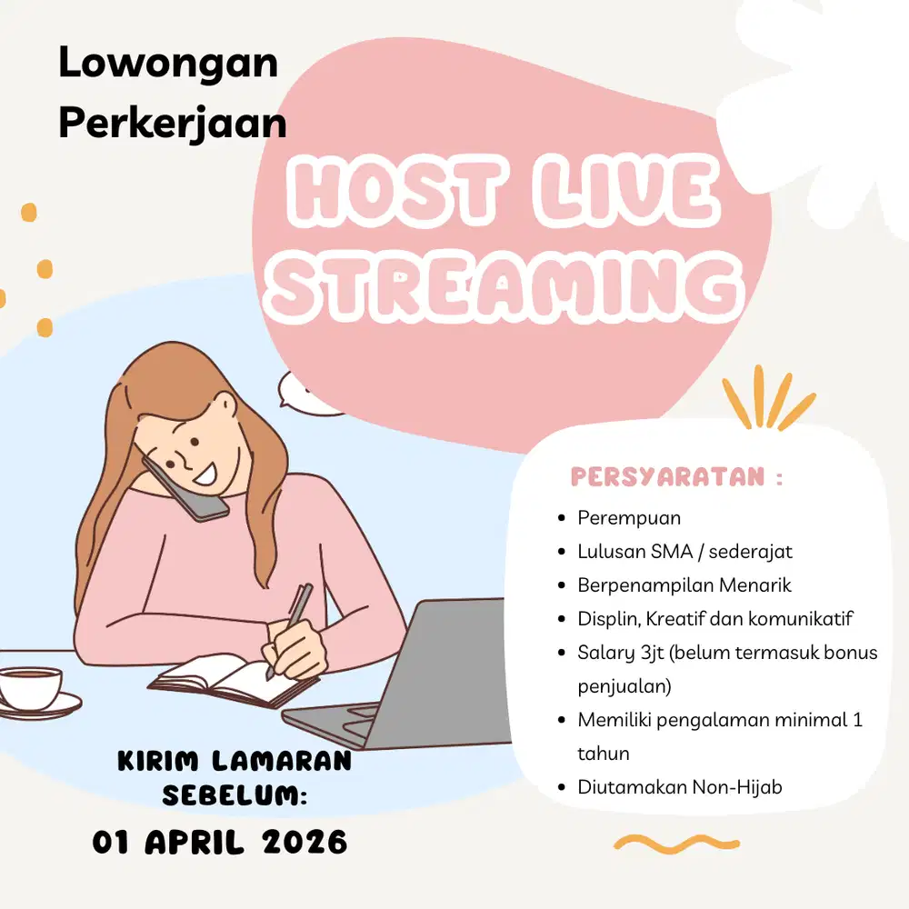 DIBUTUHKAN SEGERA KARYAWAN HOST LIVE STREAMING
