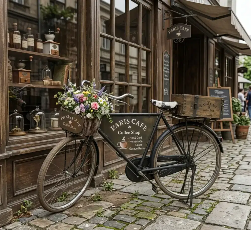 Sepeda jengki papan iklan cafe lawas vintage jadul
