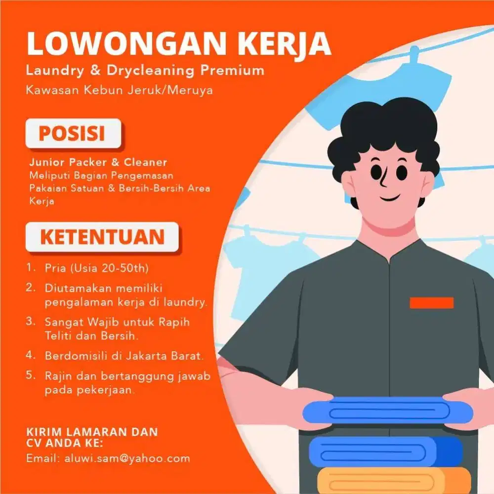 Dibutuhkan Packer untuk Laundry Satuan Kebon Jeruk
