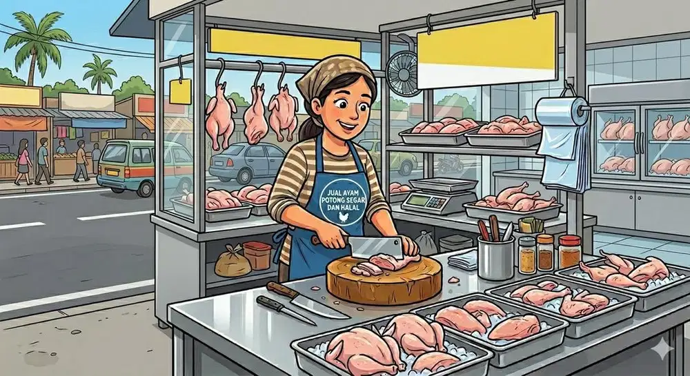 Jaga kios ayam potong segar