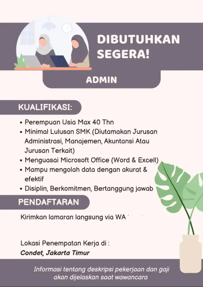 Lowongan kerja Admin