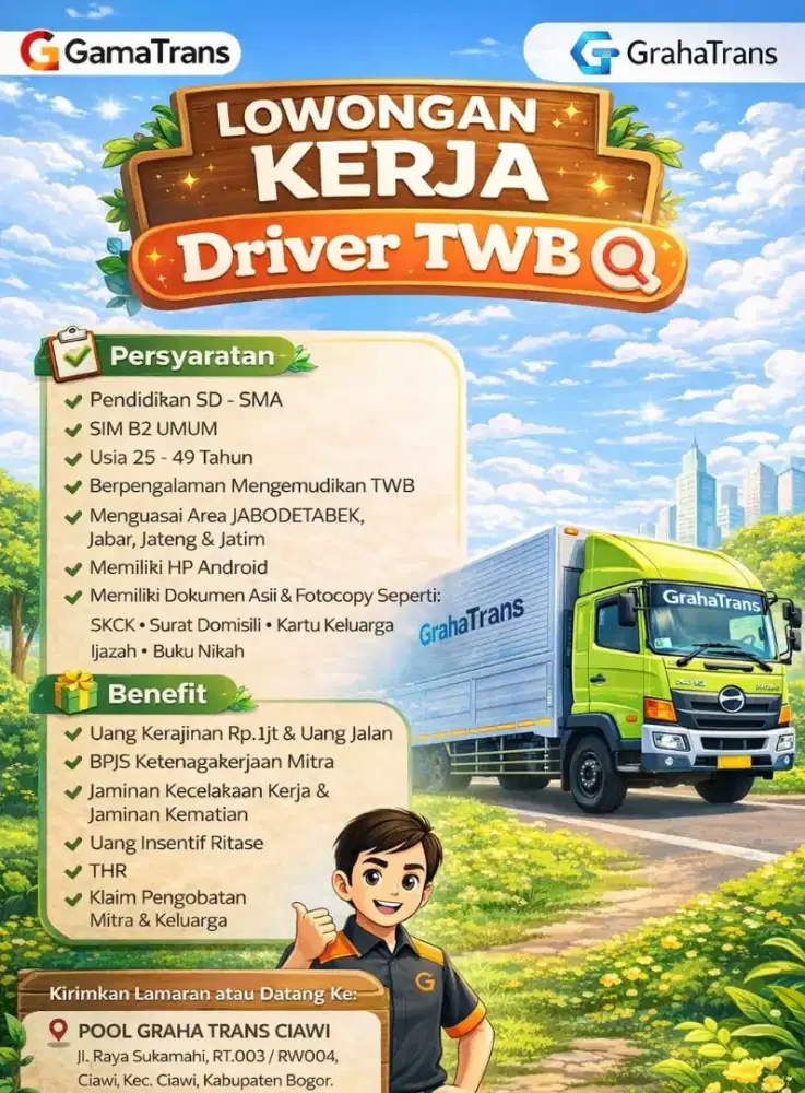 Dibutuhkan supir Tronton wingbox dan Cdd